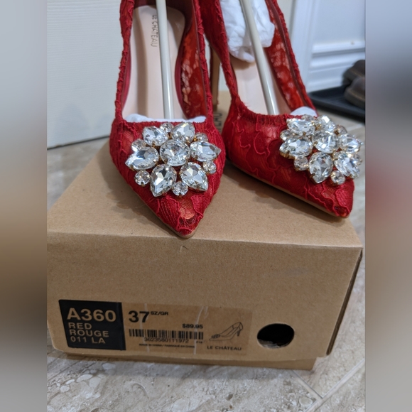 NEW 37 red lace stiletto heels diamond rhinestone - Picture 4 of 6